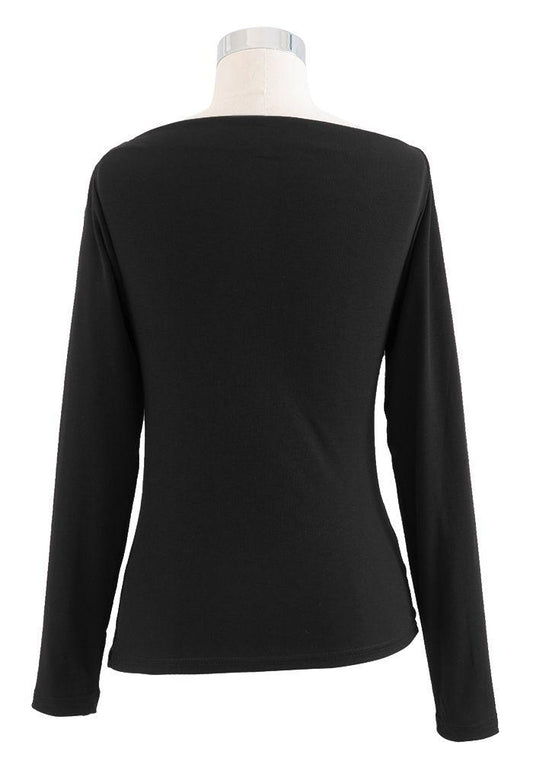 RUCHED FRONT LONG SLEEVE TOP IN BLACK
