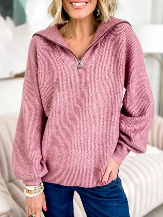 Solid Zipper Up Fashion Casual Sweater