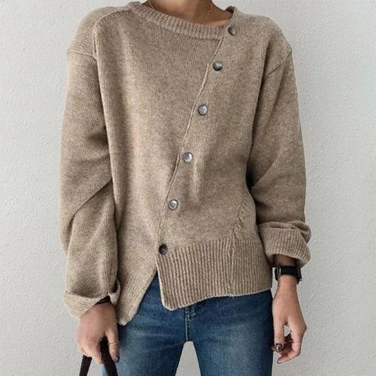 Asymmetrical Button Front Long Sleeve Sweater