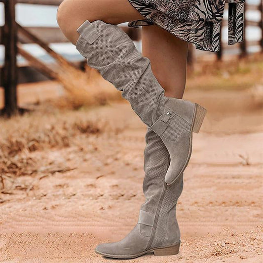 Women'S Side Zip Low Heel Mesh Boots