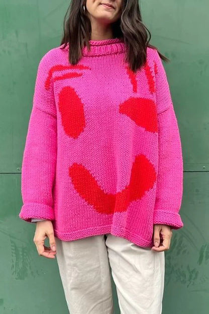 COLORFUL SMILEY FACE LOOSE PULLOVER SWEATER