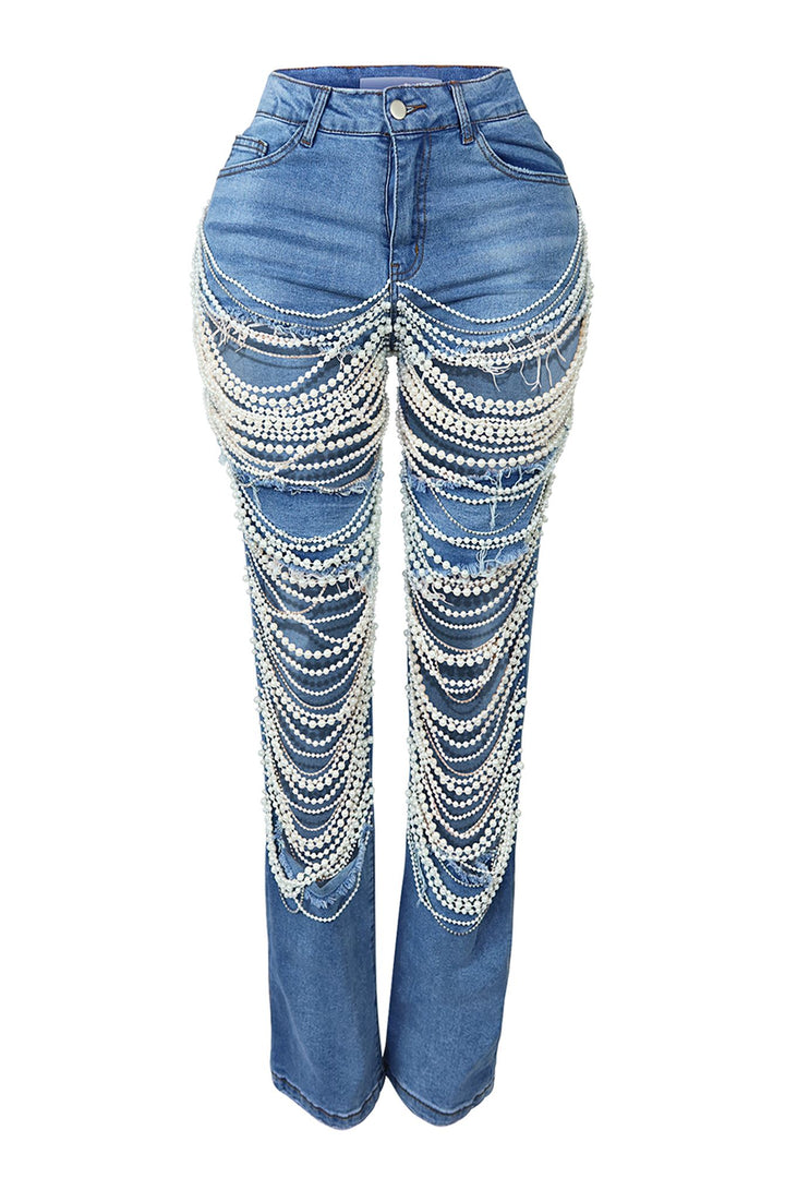 Pearl And Rhinestone Denim Jeans