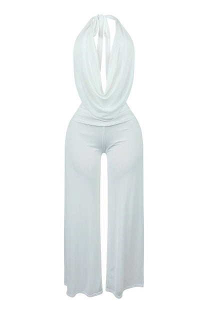 Halter Neck Mesh Cowl Neck Jumpsuit