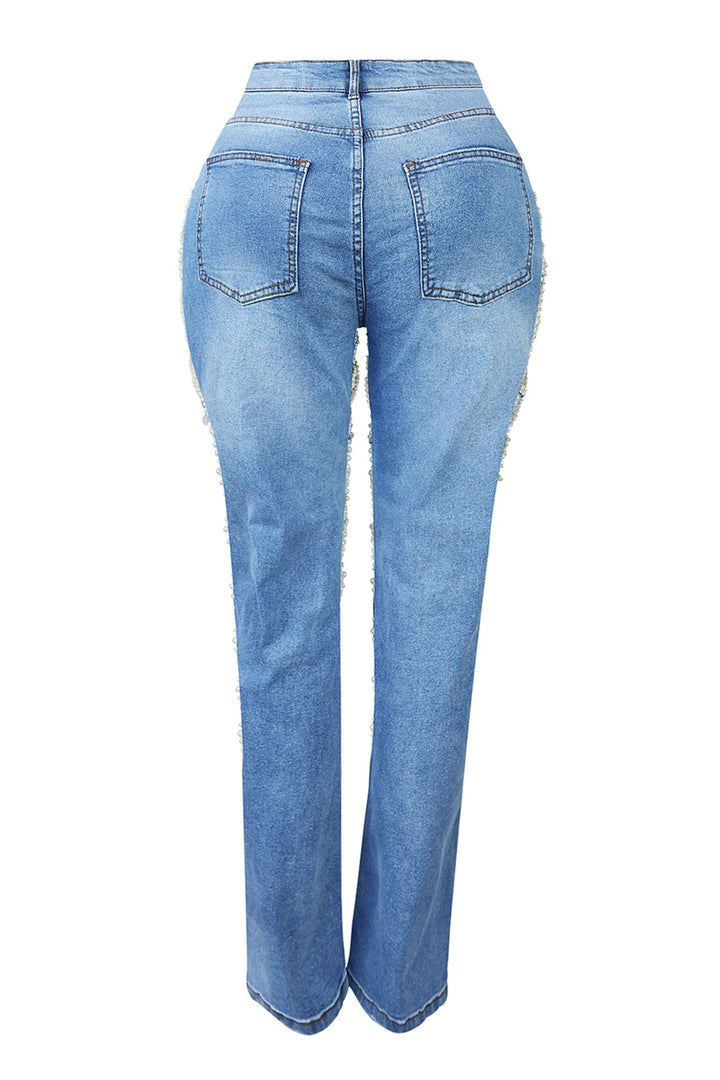 Pearl And Rhinestone Denim Jeans