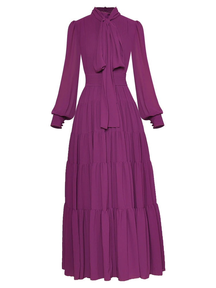 Lace long-sleeve purple dress