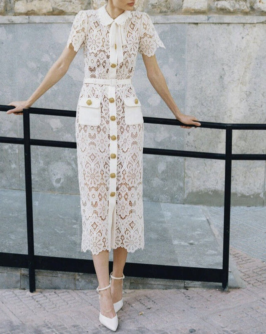 Cream Floral Midi Dress