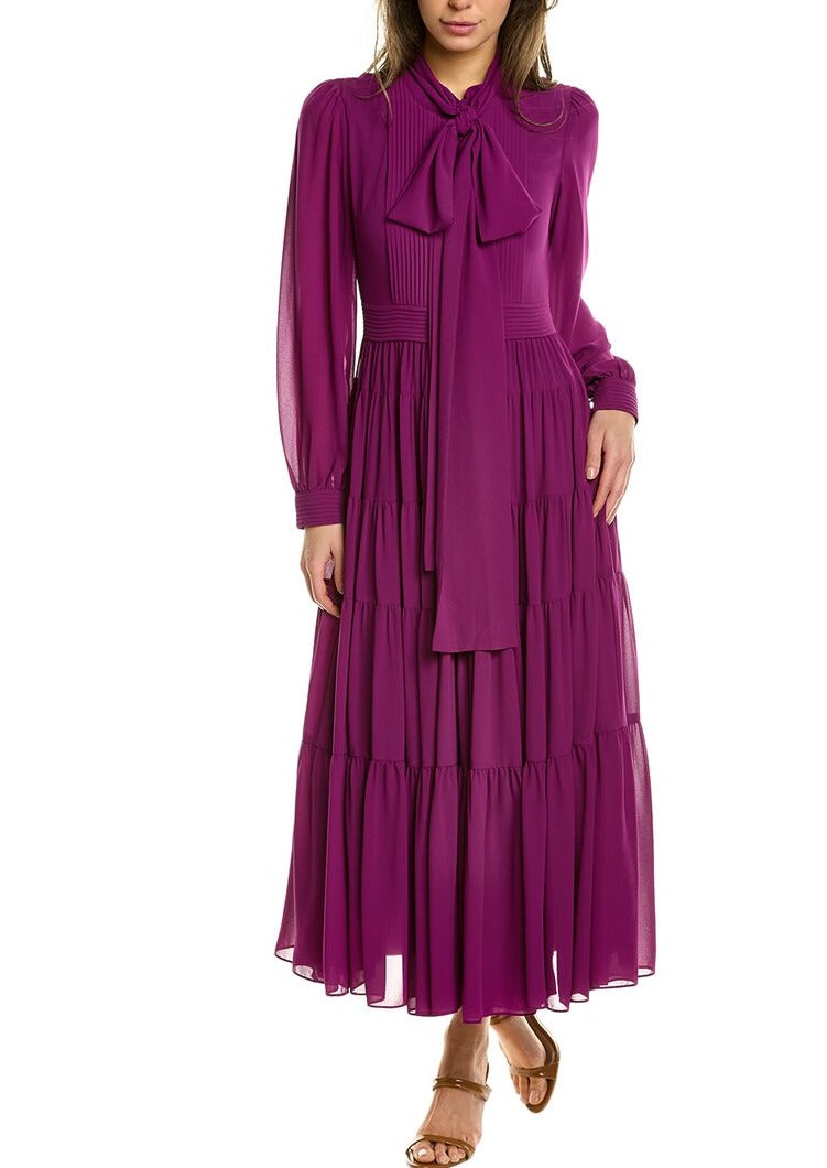 Lace long-sleeve purple dress