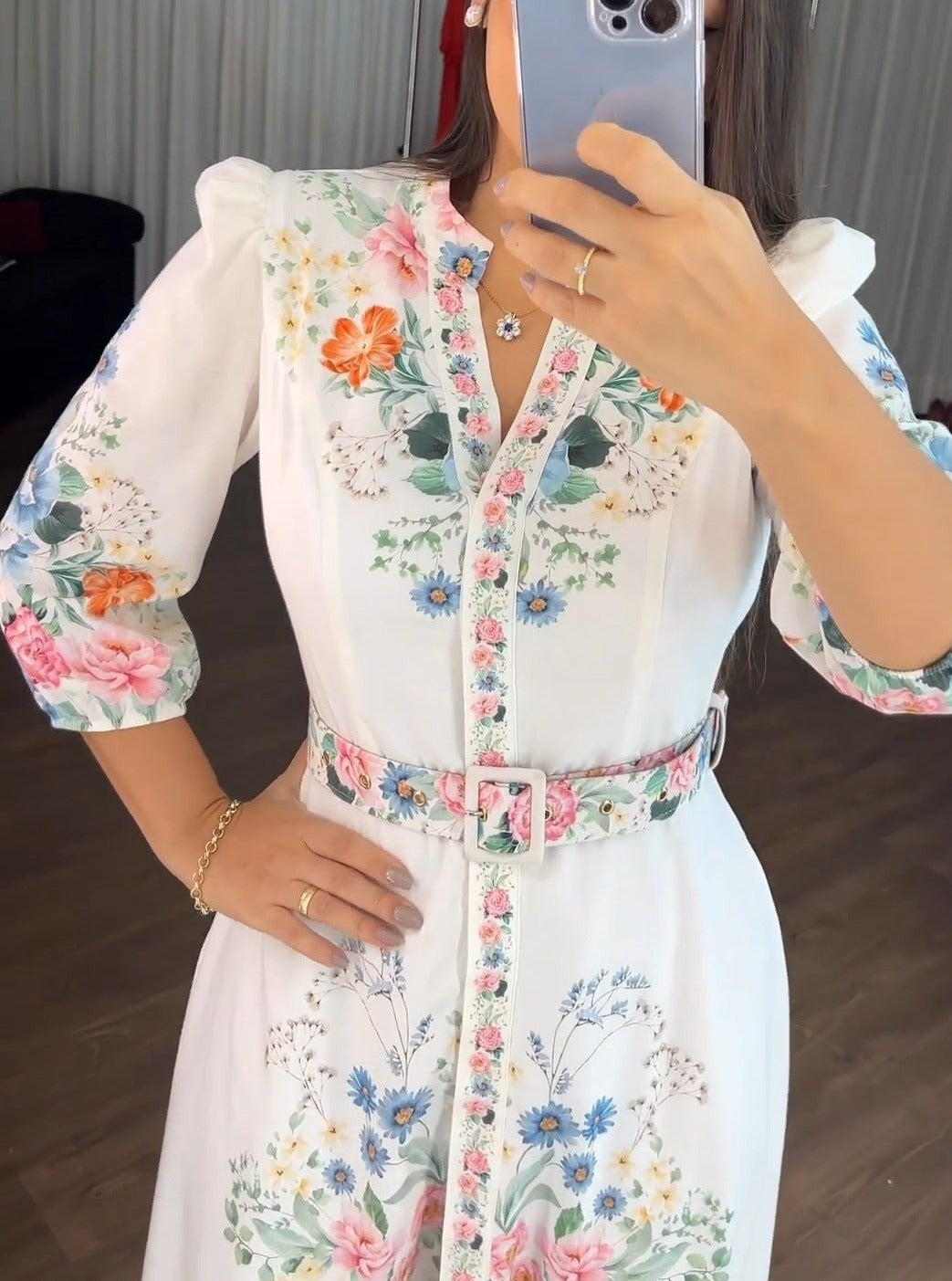 Romantic floral belted dress