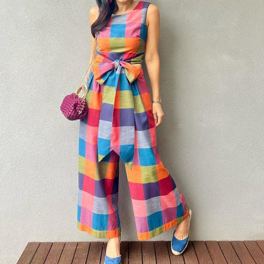 Chic Colorful Plaid Jumpsuit