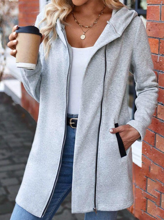Comfy Grey Long Sleeve Hoodie Outerwear