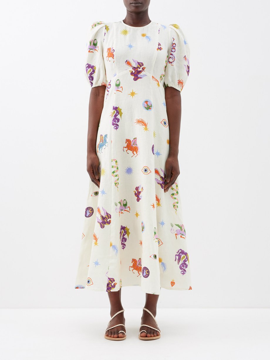 Aether abstract-print linen midi dress
