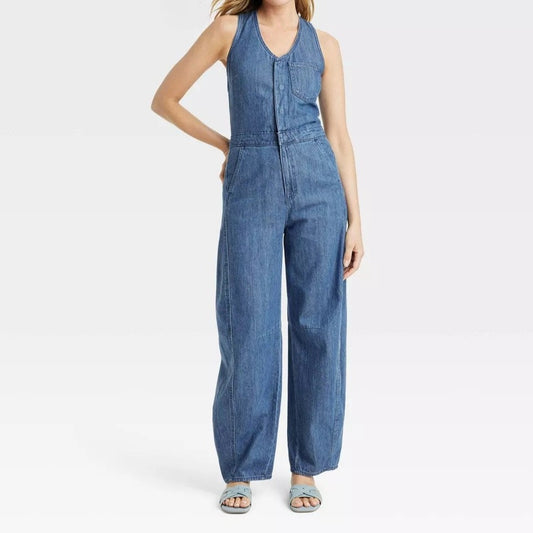 Women's Curved Leg Denim Jumpsuit