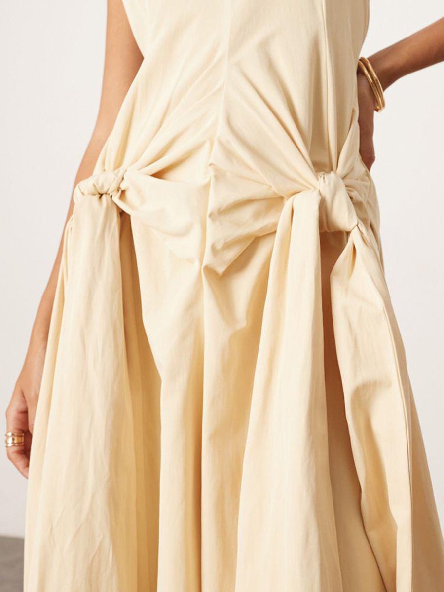 Racer Neck Drop Waist Maxi Dress With Knot Detail Skirt