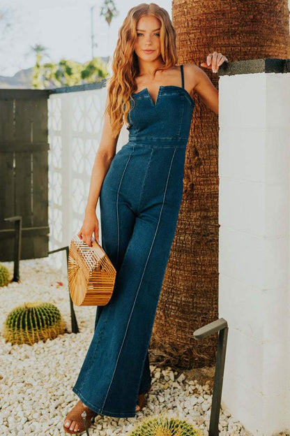 Women's suspender denim jumpsuit