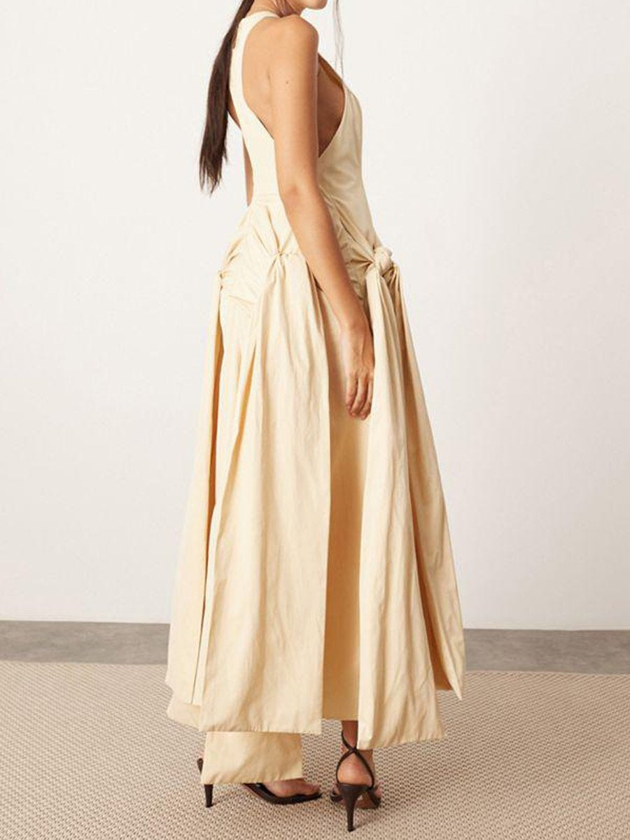 Racer Neck Drop Waist Maxi Dress With Knot Detail Skirt