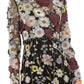 Floral Embroidered Boat Neckline See Through Long Sleeve Party Midi Dress