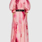 Round neck bubble sleeve pink print dress