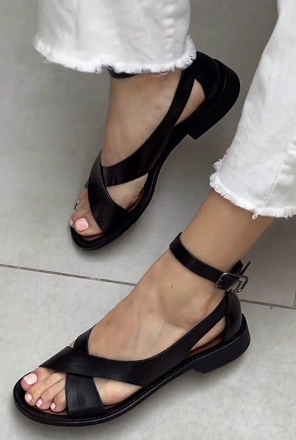 Chic Cross Leather Buckle Sandals