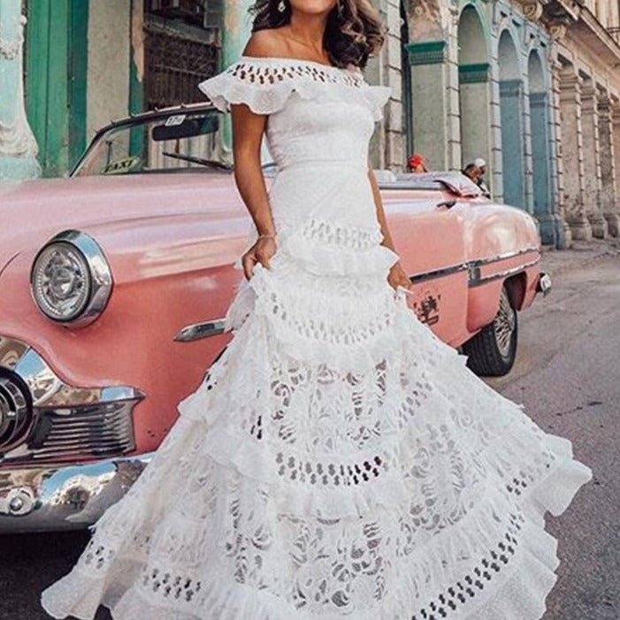 Sleeveless Lace Hollow Party Dress