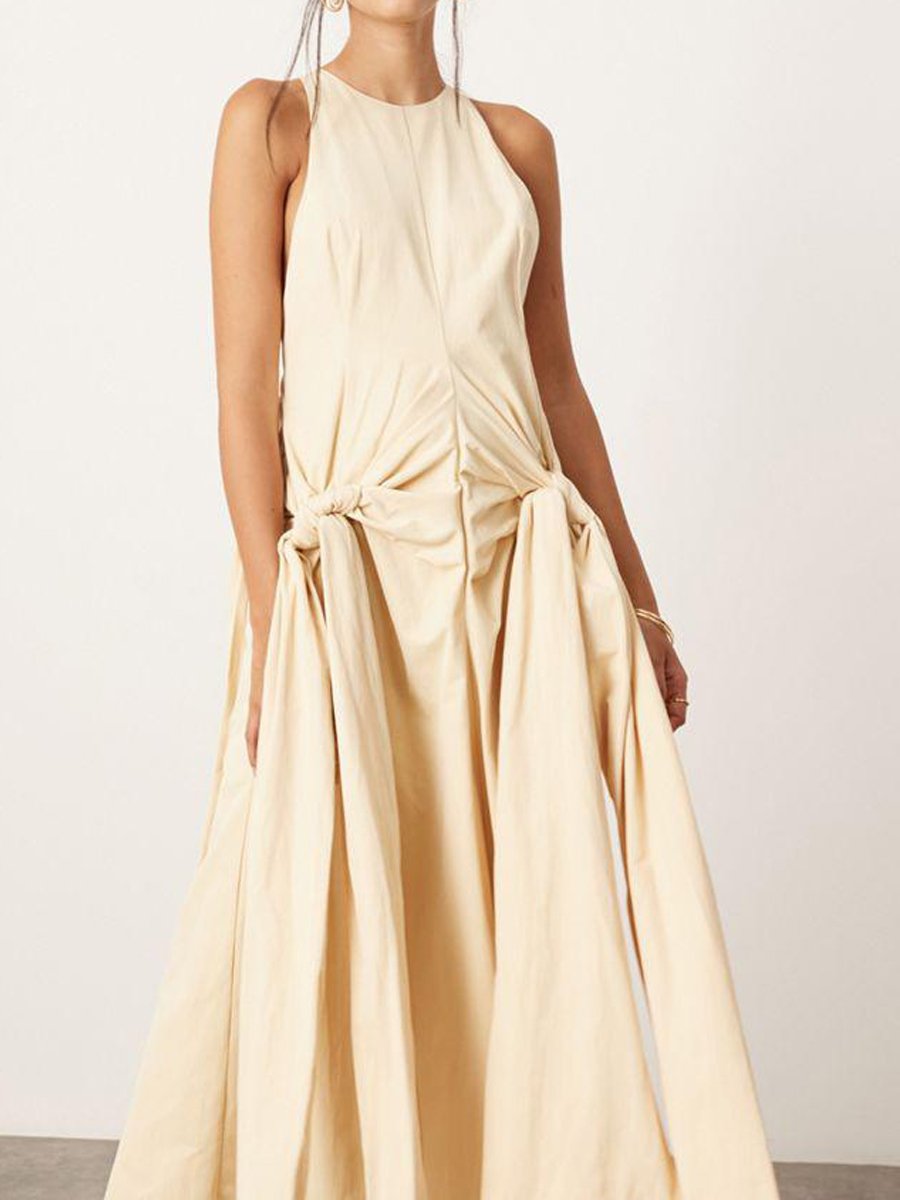 Racer Neck Drop Waist Maxi Dress With Knot Detail Skirt