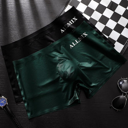 Men's underwear 3D design sexy letters translucent ice silk thin boxer shorts