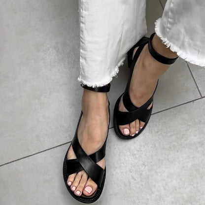 Chic Cross Leather Buckle Sandals