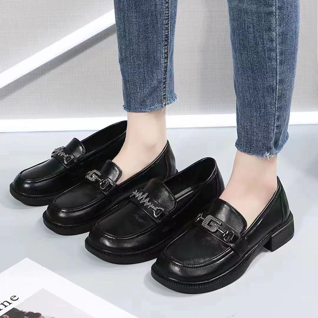 Black Loafers New Style Versatile Slip-on British Style Small Leather Shoes Thick Heel Soft Sole Shoes