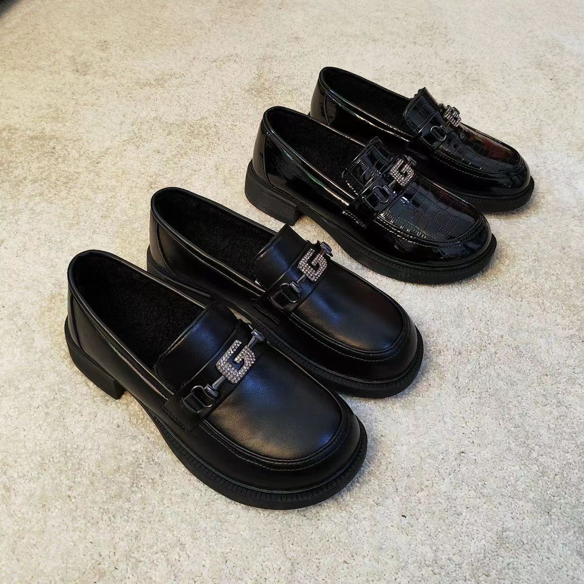 Black Loafers New Style Versatile Slip-on British Style Small Leather Shoes Thick Heel Soft Sole Shoes