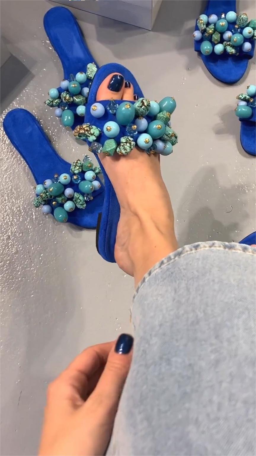 Blue Beaded Slippers