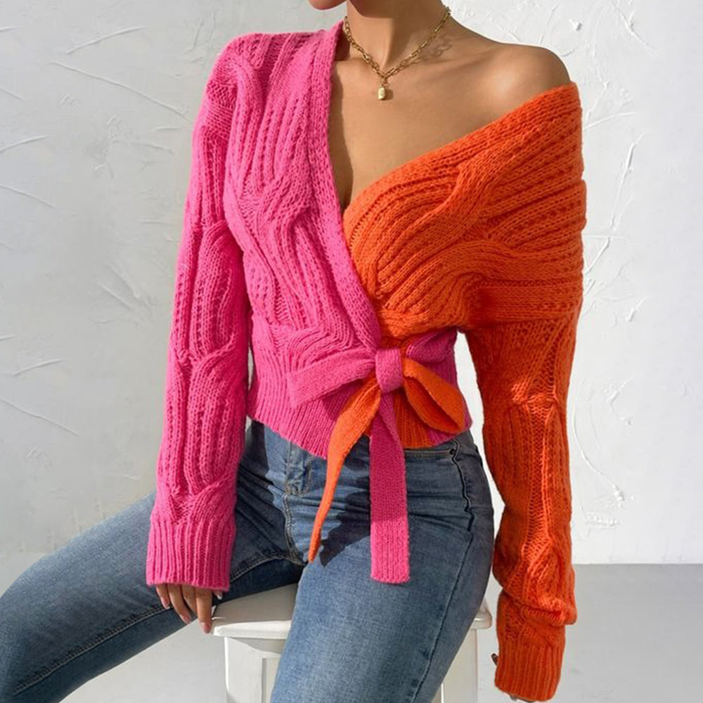 Attractive Color Block V-Neck Sweater