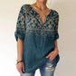 ¾ Length Sleeve Ombre Luxe Print Teal Blouse Tunic Top