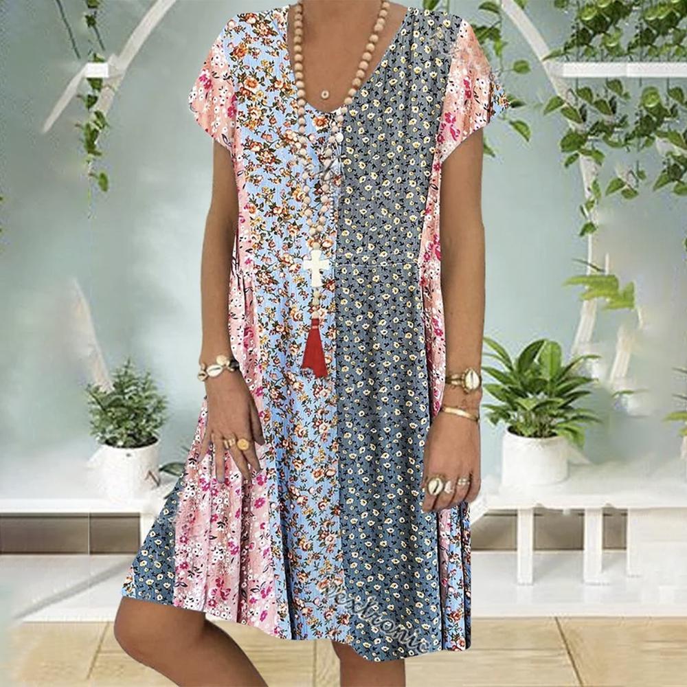 Elegant Short Sleeve Print Mini Dress