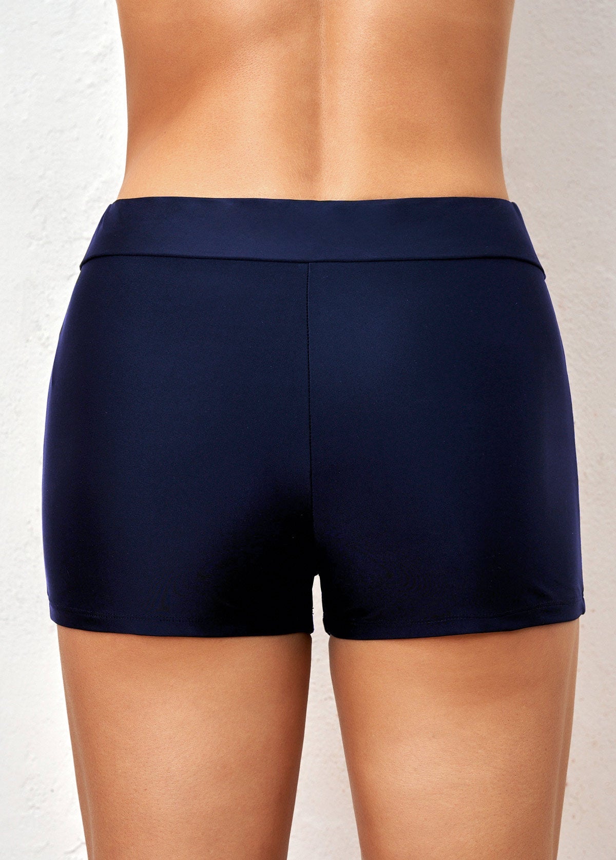 Skinny Navy Blue Mid Waist Swim Shorts