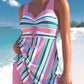 Pink Cross Strap Stripe Print Swimdress and Shorts