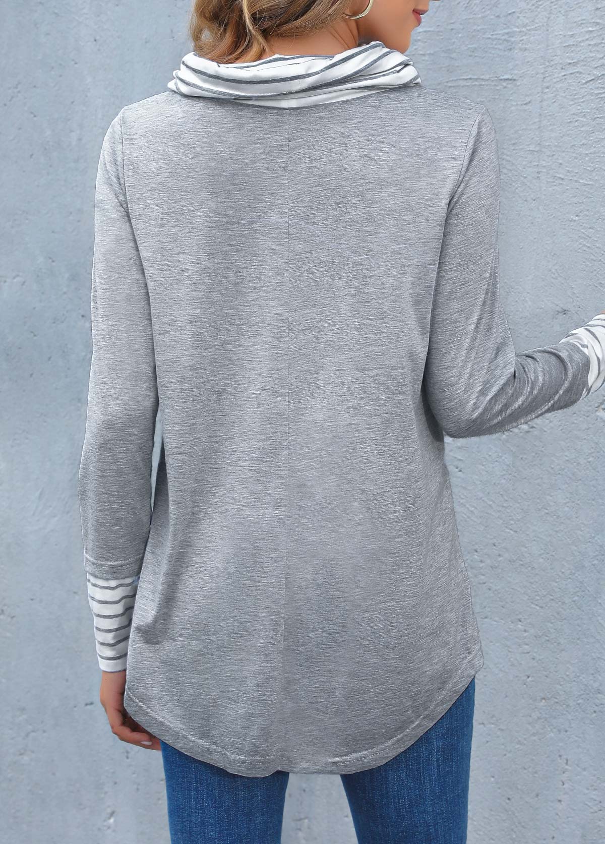 Light Grey Marl Cowl Neck Striped Sweatshirt