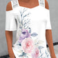 Floral Print Lace Stitching Cold Shoulder T Shirt
