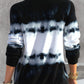 Black Split Neck Tie Dye Print Sweatshirt