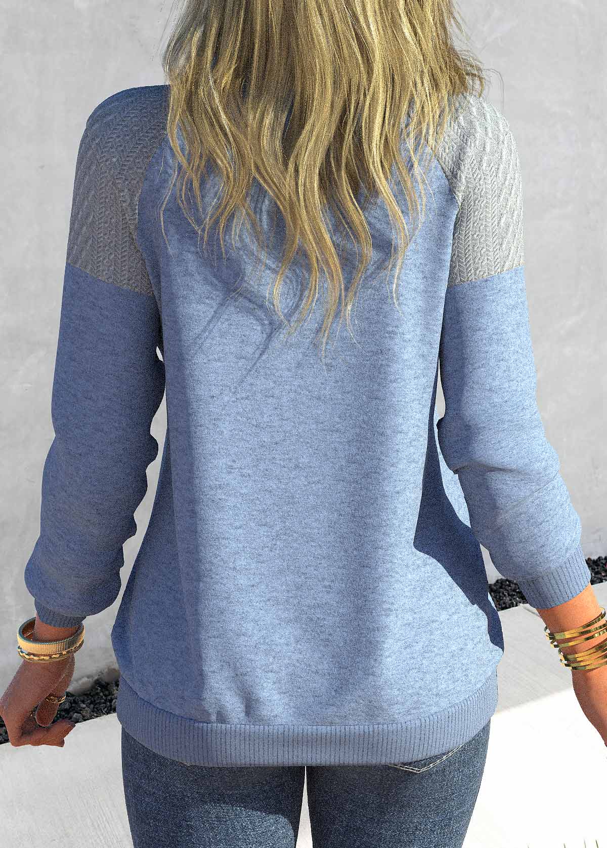 Dusty Blue Long Sleeve Zipper Sweatshirt