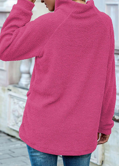 Pink Zipper Long Sleeve High Neck Sweatshirt