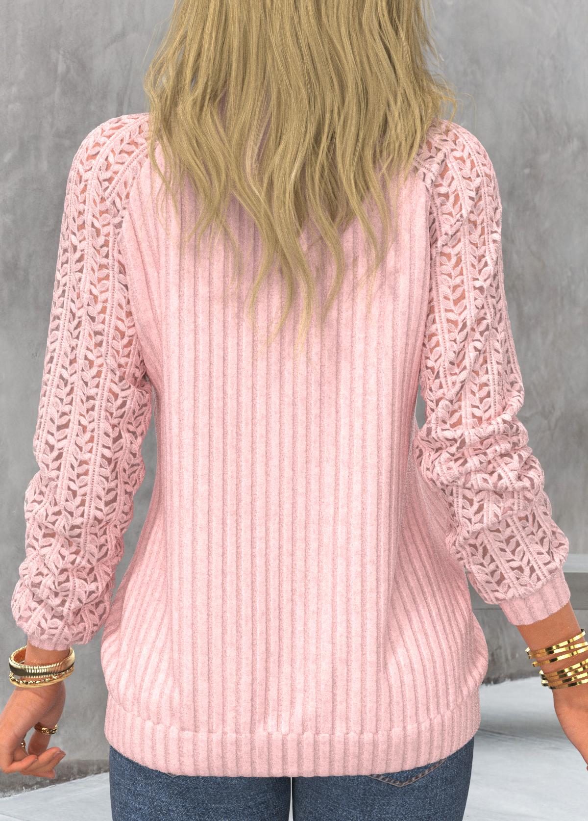 Light Pink V Neck Long Sleeve Sweatshirt