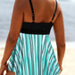 Lace Up Cyan Asymmetric Hem Striped Swimdress Top
