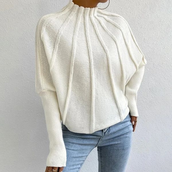 White Plain Half High Neck Sweater