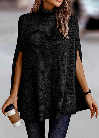Black Split Short Sleeve Turtleneck Sweater