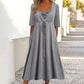 Gray Print Sequins Neck Side Pockets Midi Dress