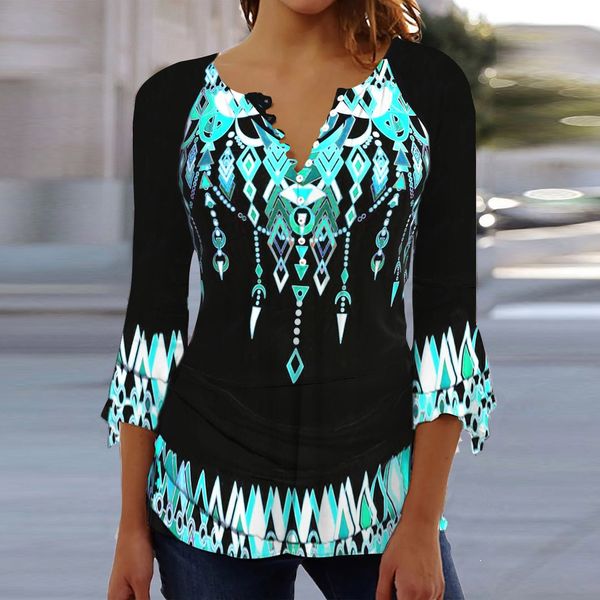Abstract Black Blue White Long Sleeve Top