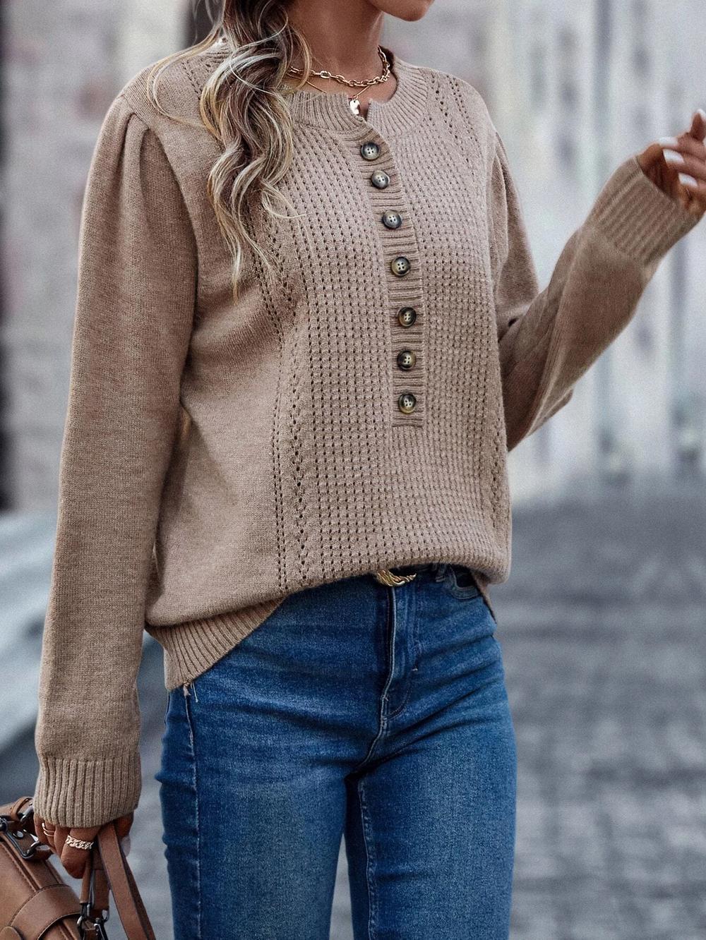 Casual Plain Round Neck Sweater