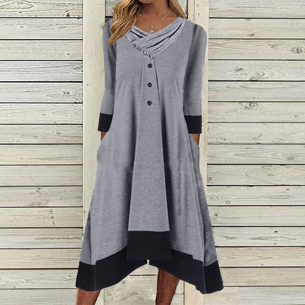 Grey Color Block Side Pocket Midi Dress