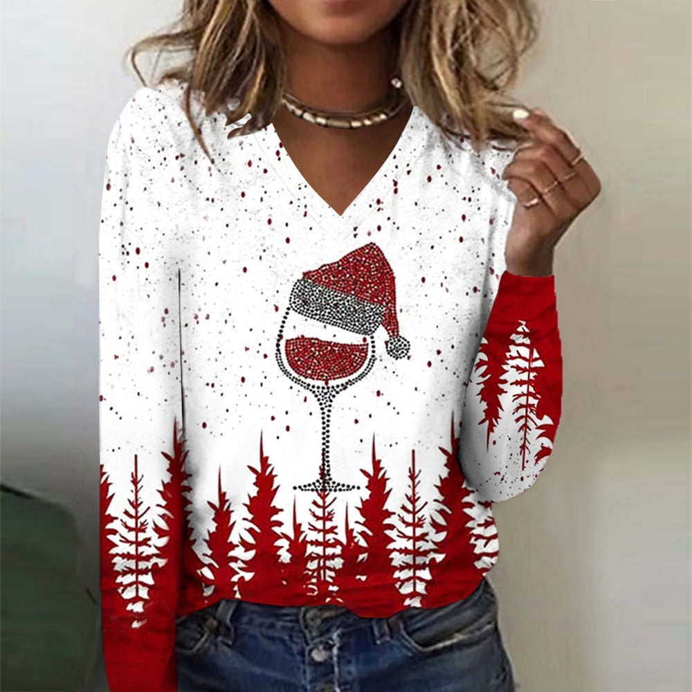 Tipsy Red Wine Holiday Party Long Sleeve Top