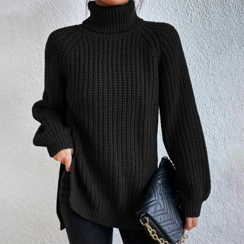 Cool Black Plain Mock Neck Sweater