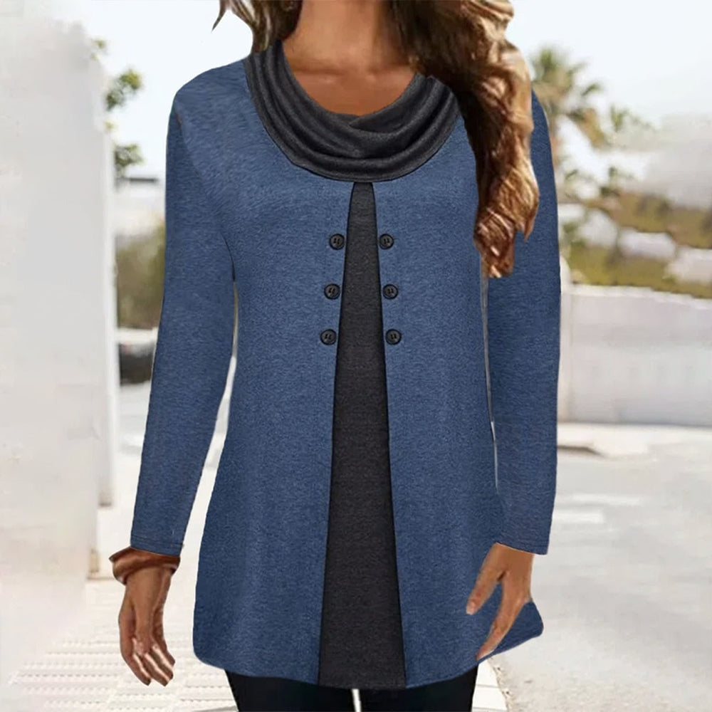 Blue Long Sleeve Round Neck Top